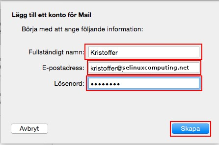 e-post Mac OS X - lägg till ett konto för e-post