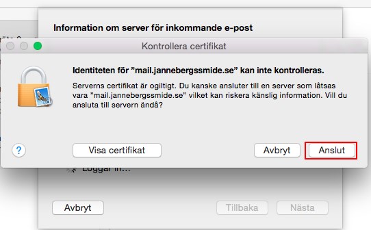 e-post Mac OS X - kontrollera certifikat